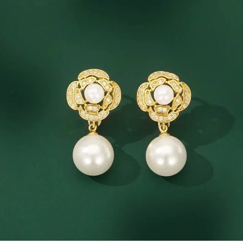 2026 جديد الذهب اللؤلؤ روز وأقراط النساء المتخصصة الفاخرة الراقية شخصية القرط السيدات تنوعا العالمي سبيكة أقراط #2