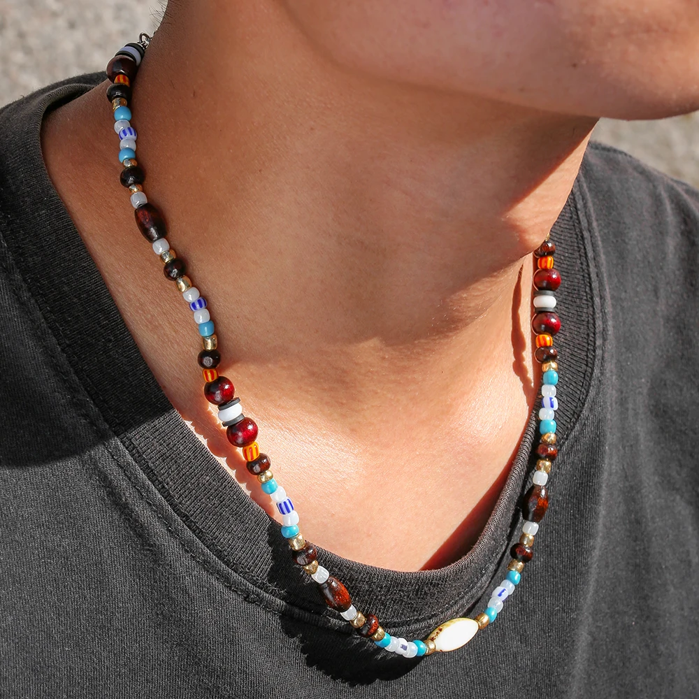 

Bohemian Colorful Rice Beads Beaded Choker Retro Fashion Handmade Wooden Beads Necklace for Women Jewelry