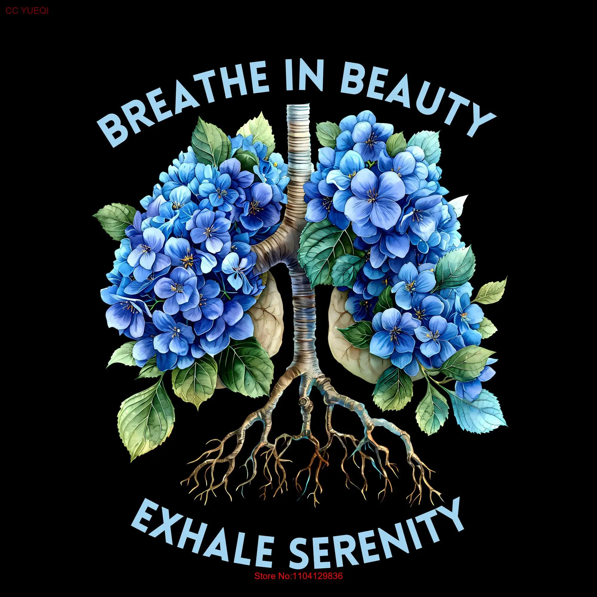 Hydrangea Lungs Anatomy T Shirt Calm Mental Health Blue Flower for Her Present Mom Floral long or short sleeves