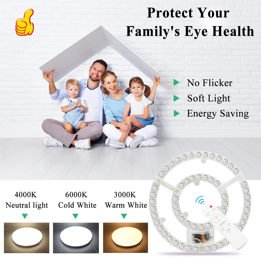 Imagem -04 - Painel de Led 220v Substituição de Luz de Teto Módulo Regulável 60w Círculo Redondo Módulo de Placa de Luz para Luzes de Ventilador de Teto