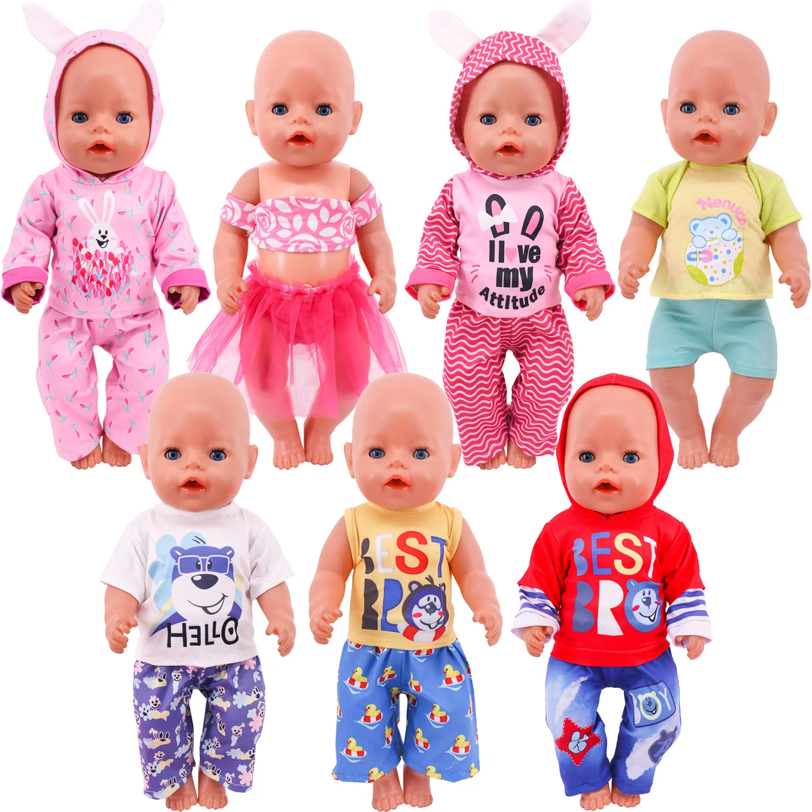 Doll Baby Rabbit Ear Pajama Set Dress Peach 18 Inch American Girl Doll and 43cm Reborn Newborn Baby Doll Russian DIY Gift Toy