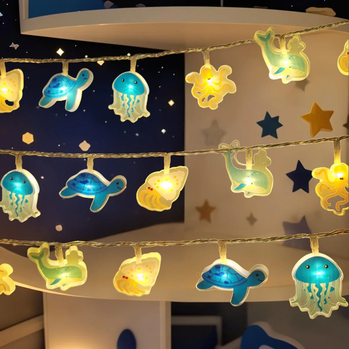 Marine Life LED String Lights Ocean Jellyfish Turtle Whale Octopus Fairy Lights Kids Room Birthday Party Home Decor Lamp