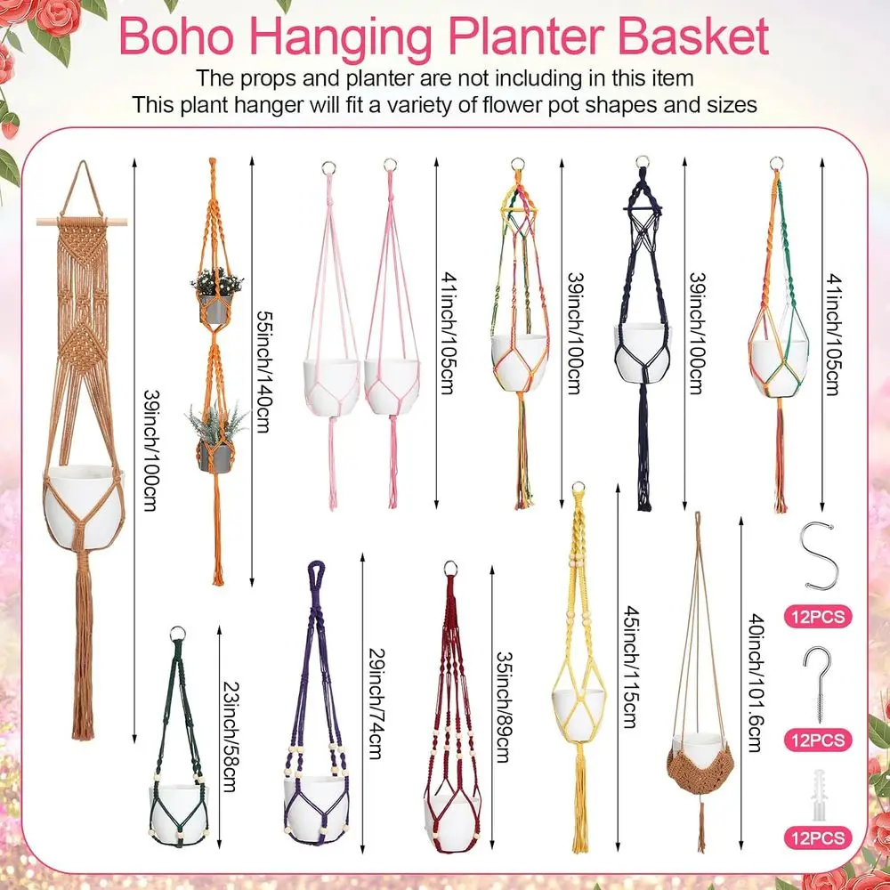 12 Pcs Hanging Planters for Indoor Plants, Handmade Boho Hanging Baskets, Lower Pots Holder, Outdoor Home Wall Decor