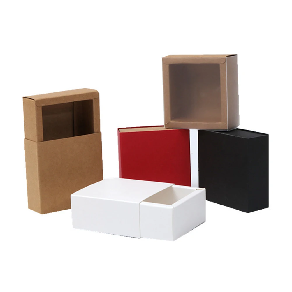 

20 Pcs Kraft Paper Drawer Box Solid Color Pull Push Design Gift Boxes For Candies Small Gifts Wedding Party Favor Packaging
