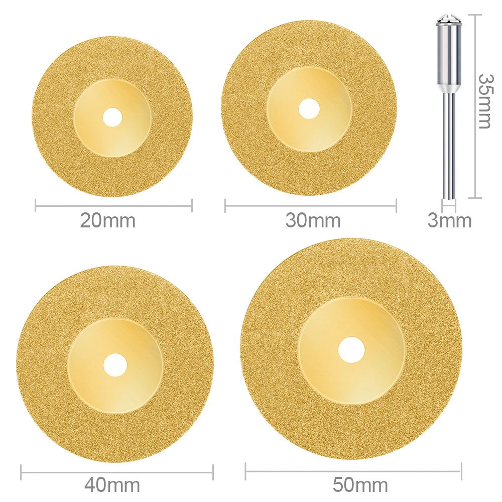 XCAN 5pcs Diamond Cutting Disc Set TiN Coated Circular Saw Blade for Rotary Tools Cutting Gemstone Glass Ceramic 20/30/40/50mm view 4