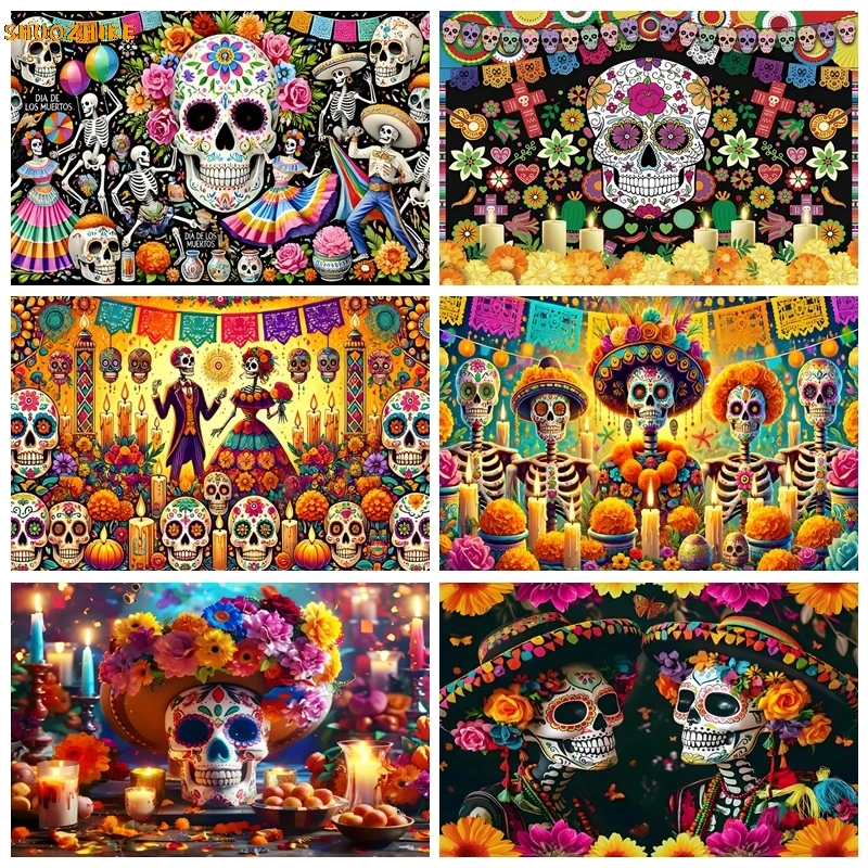 

Day of The Dead Photography Backdrop Mexican Dia DE Los Muertos Background Fiesta Sugar Skull Party Banner Decor Photobooth Prop