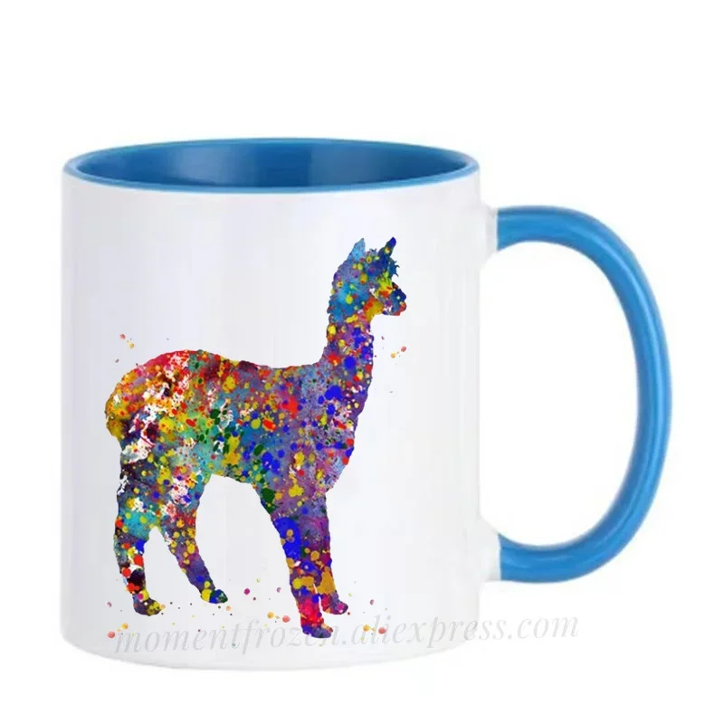 Watercolor Alpaca Cups Ceramic LLAMA Coffee Mugs Caffeine Tea Mugen Friend Gifts Home Decal Milk Tableware Coffeeware Drinkware