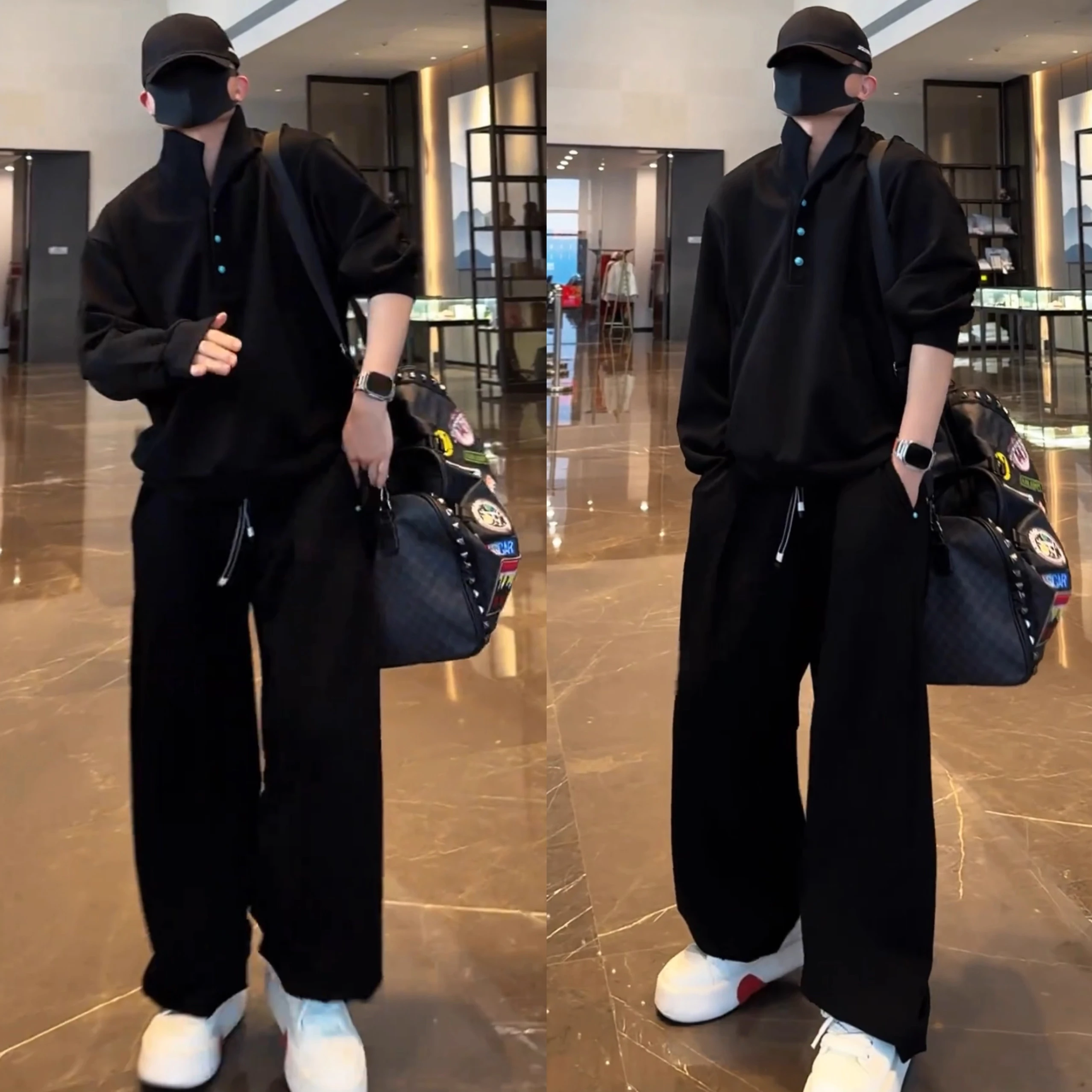 

plus Size 300 Pounds Spring Autumn Men's Hoodie And Pants Set Loose Casual Sports Two-Piece Set V-Neck Long Sleeve Polyester ...