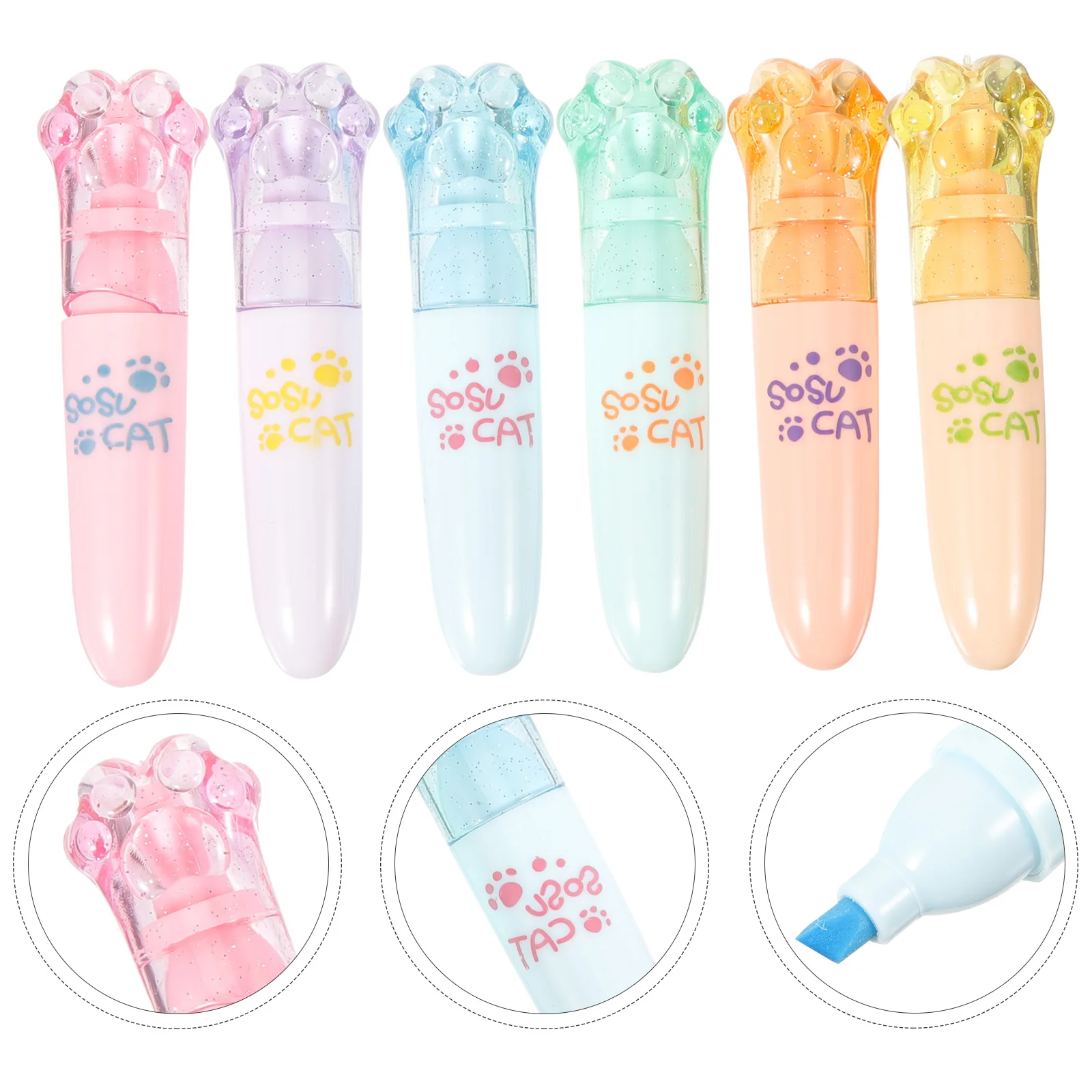 

6pcs Compact Cartoon Shaped Highlighter Pens Water-Based Pigments Long-Lasting Color Portable Student School Marking Pens