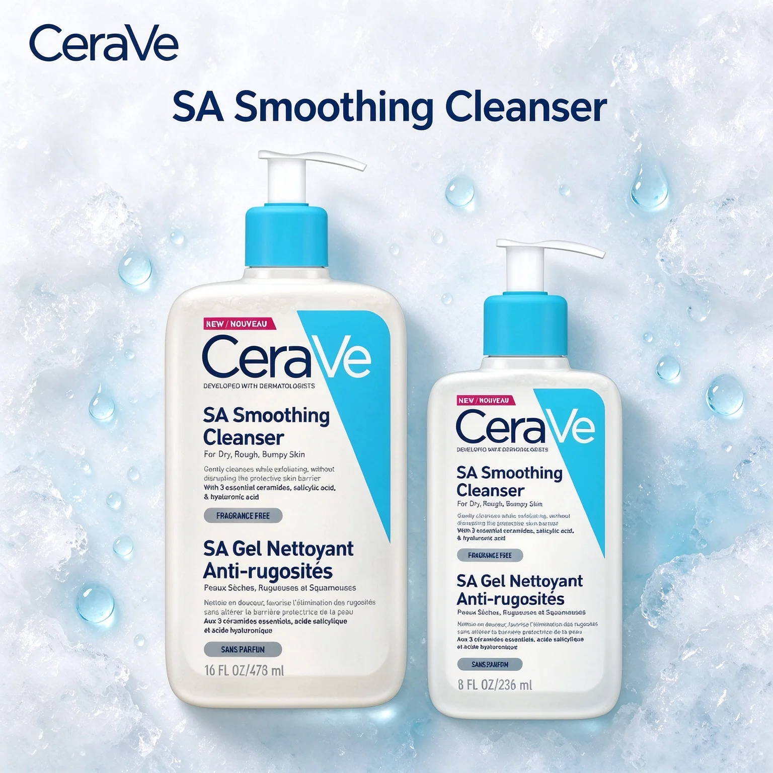 CeraVe SA Smoothing Cleanser 8oz/16oz(236ml/473ml) Daily Smoothing Salicylic Acid Cleanser For Bumpy Skin