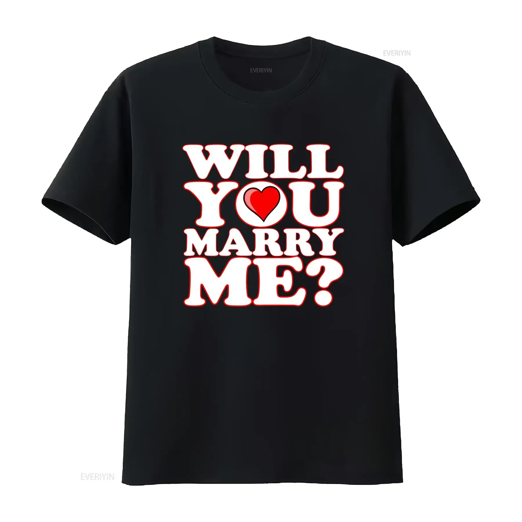 Will You Marry Me Heart Print Wedding Proposal Men's T Shirt vintage Washed streetwear Comfortable Stretched Breathable Stylish