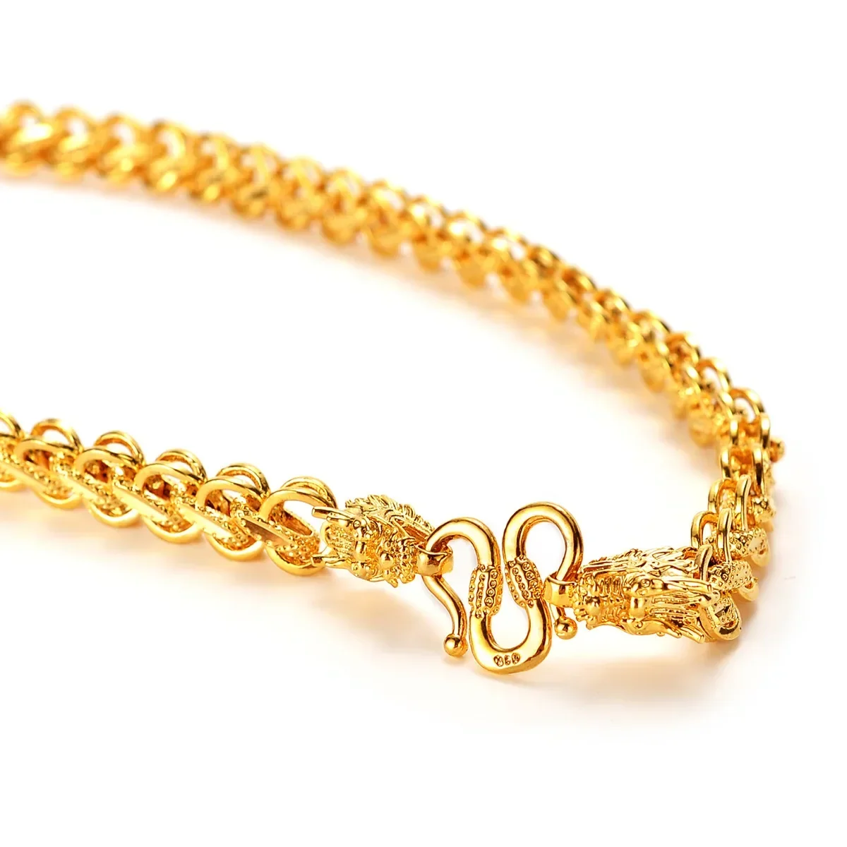 24K Real Gold 9999  Men\'s Jewelry Necklace for Men with Head Side Chain Thai Whip Chain Jewelry