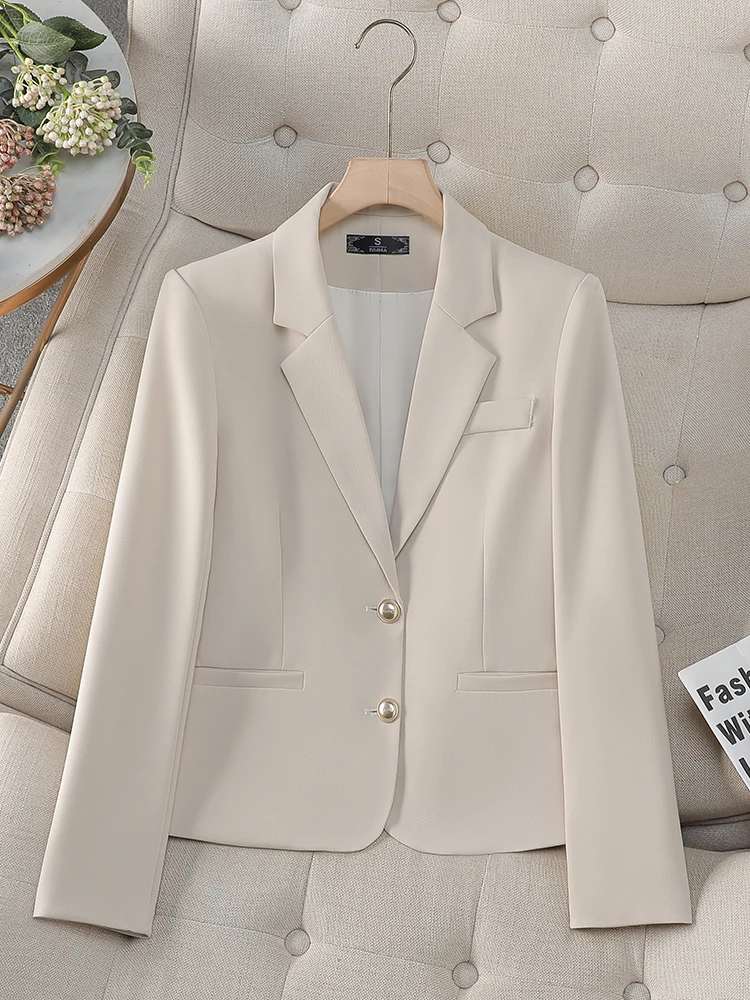 

Slim Fit ort Sle Women's Suit Jaet in Beige Color Faionable Korean Version Spring Autumn New Arrival Ele Thinming