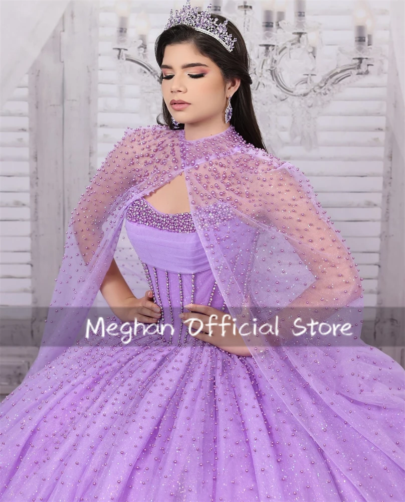 取り外し可能なケープ付きの紫色のQuinceaneraドレス,裸の肩,ビーズ,豪華な誕生日ドレス,カスタムリボン,プリンセスドレス,2022