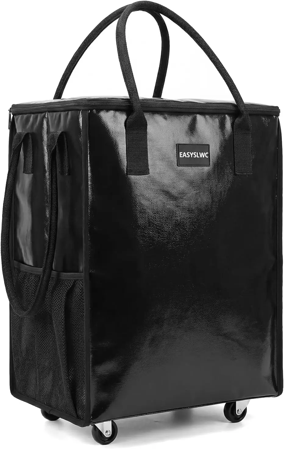 

Heavy Duty Rolling Tote Bag with 4 Swivel Wheels, Collapsible 60L Shopping Cart for Groceries, Laundry, Travel, 75lbs Capacity