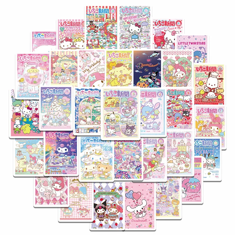 50/64Pcs Cartoon Hello Kitty Cinnamoroll Kuromi Stickers Kawaii Poster Decals Laptop Phone Suitcase Scrapbooking Sticker Toys view 6