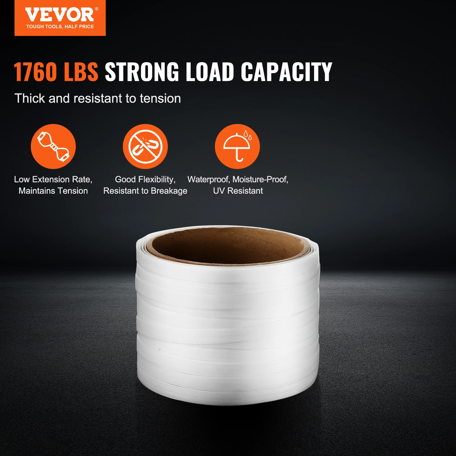 VEVOR 330/660/1640ft Packaging Woven Cord White Strapping Roll Banding Pallet Strap Coil Portable Strong Bunding Packing Tape