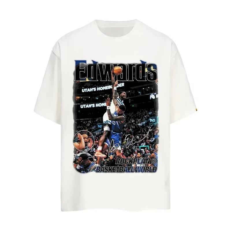 

Хлопковая футболка с принтом Dunk Basketball Player «Edwards» для мужчин и женщин, футболка с графикой, топы большого размера, с коротким рукавом и круглым вырезом, высокое качество