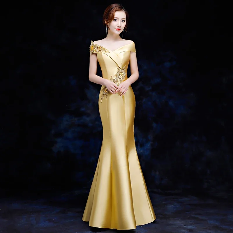 

Элегантное женское тонкое Ципао с открытыми плечами, Cheongsam, полная длина, Vestidos, женское вечернее китайское платье, размер S-XXL