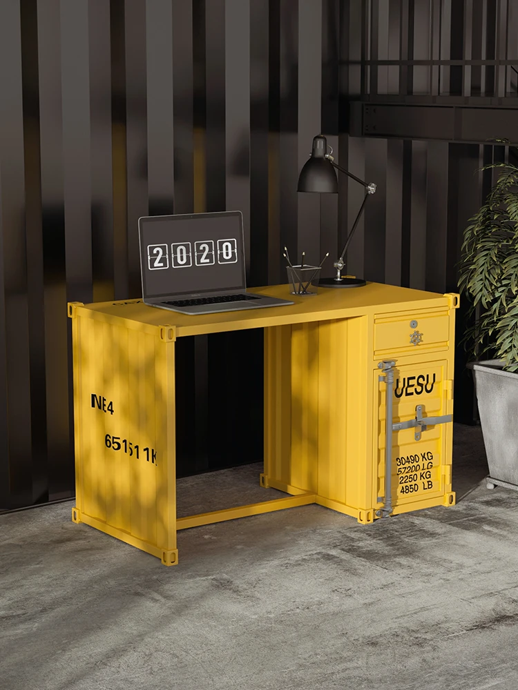 

&Industrial Style Durable Multifunctional Office Desk Container Wrought Iron Computer Study Table for Work Writing Metal Materia