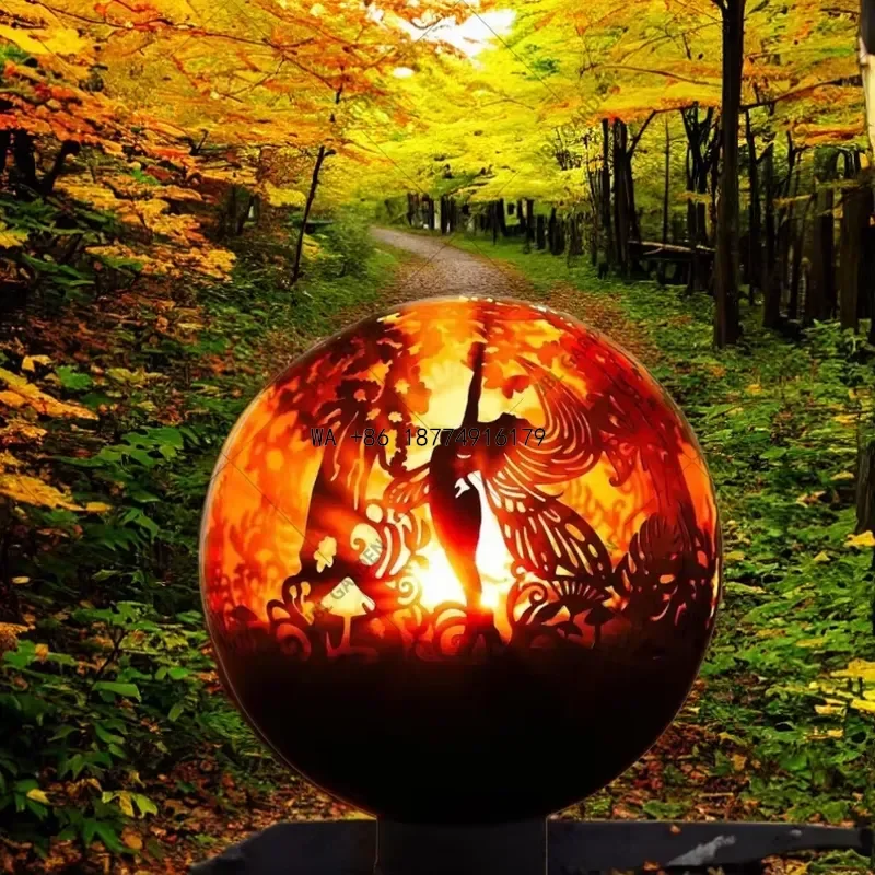 wmwmnu Spherical Corten Steel Fire Ball Handmade Corten Steel Fire Pit Balls