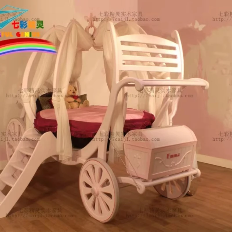 American European solid wood furniture children's bed girl princess bed horse lathe car bed storage