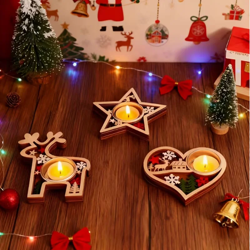 Christmas wooden candlestick base, creative candlestick decoration, tabletop decoration, creating a Christmas atmosphere