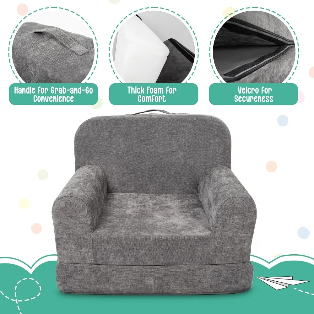 Children's Sofa - 2-in-1 Convertible Fold Out Couch & Lounger, Perfect for Kids Flip Out Chair Ideal for Playroom