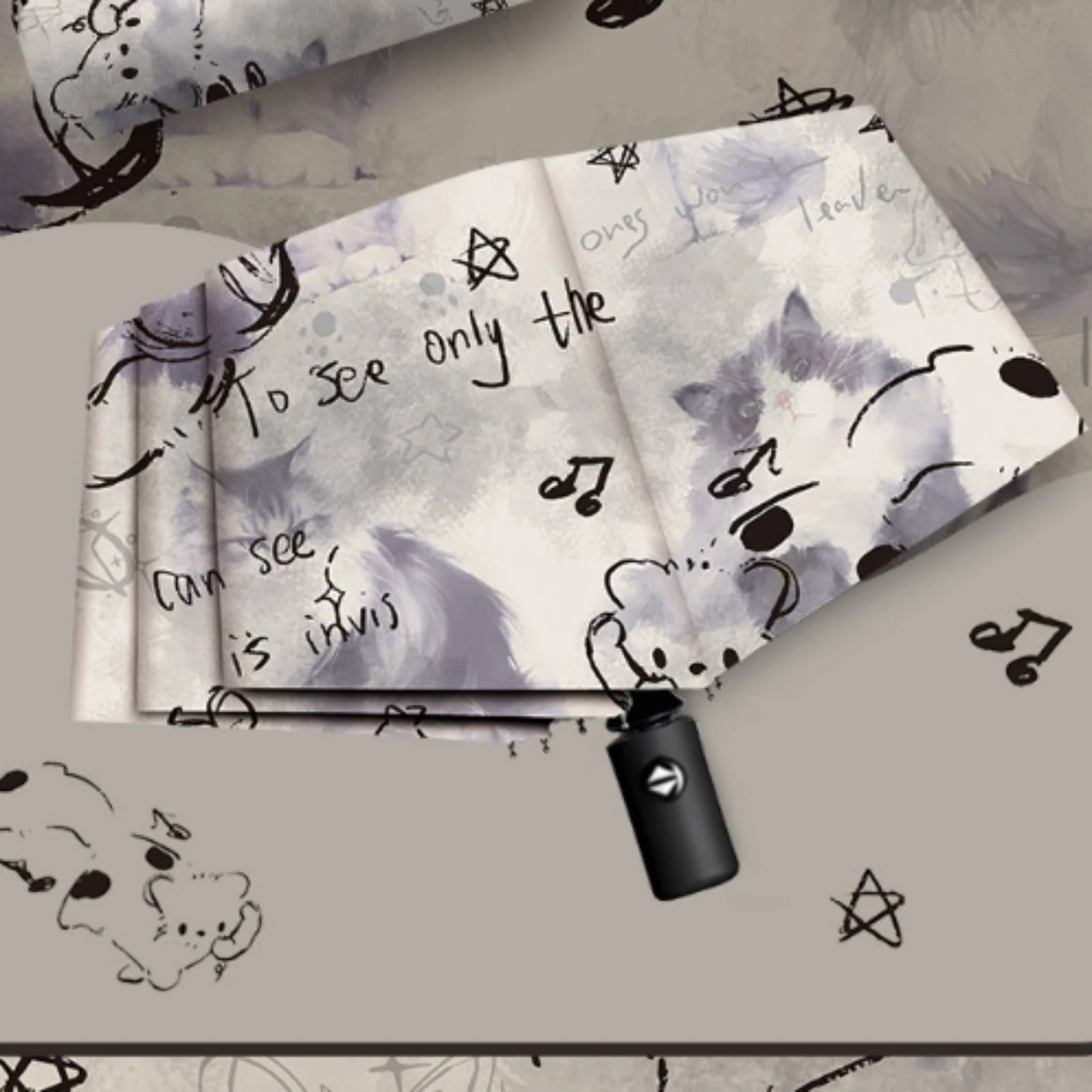 Printed Travel Umbrella Compact Feline Bear Umbrella Weather Gear Illustrated Portable