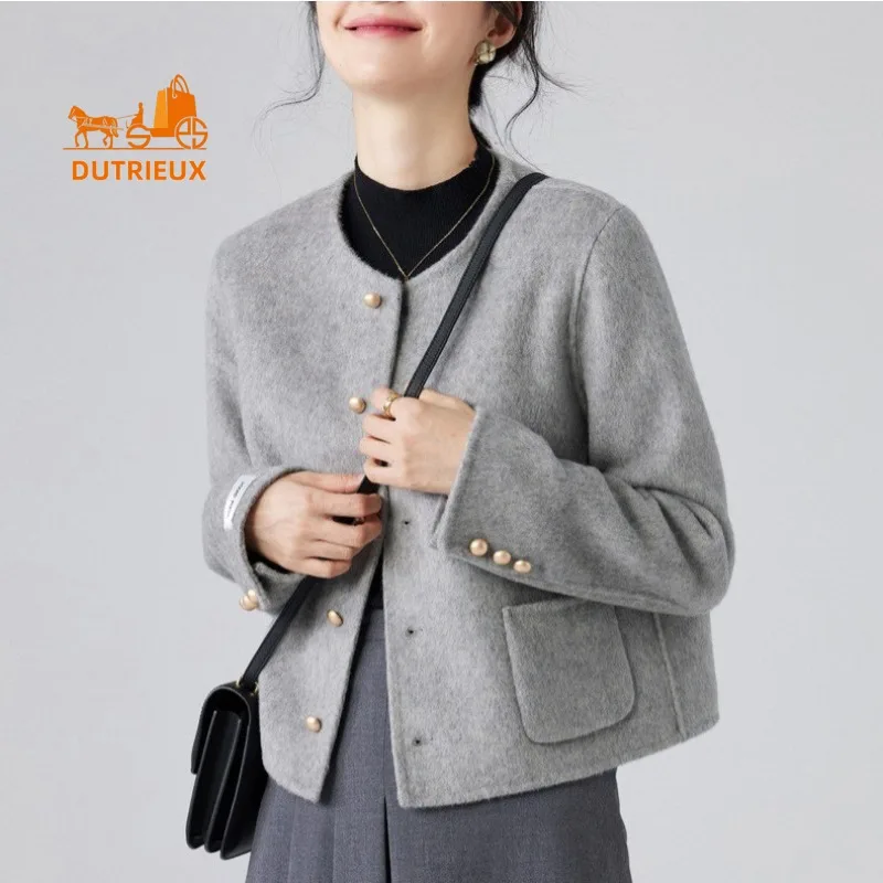 New Winter Women\'s Coat , High-end Double-sided 100% Wool Coat Gentle Short Top Round Neck Elegant Cashmere Jacket  for Travel