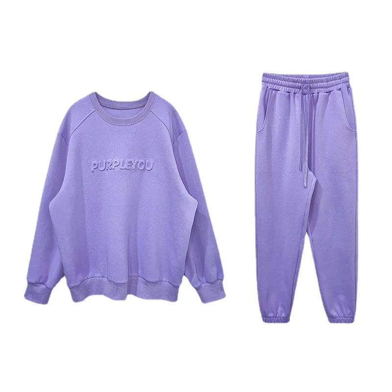 Sweatshirt Two Piece Women Sweatpants and Hoodie Set Purple Sweatsuits for Women Casual Tracksuit Suit Winter Clothes Women