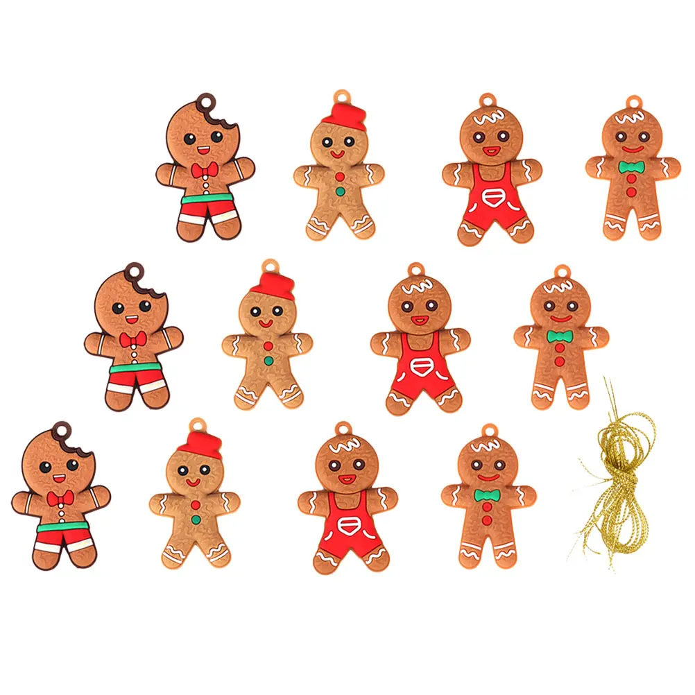 

12pcs Christmas Tree Decorations Gingerbread Man Hanging Ornaments PVC Themed Xmas Supplies Party Home Fireplace Stair