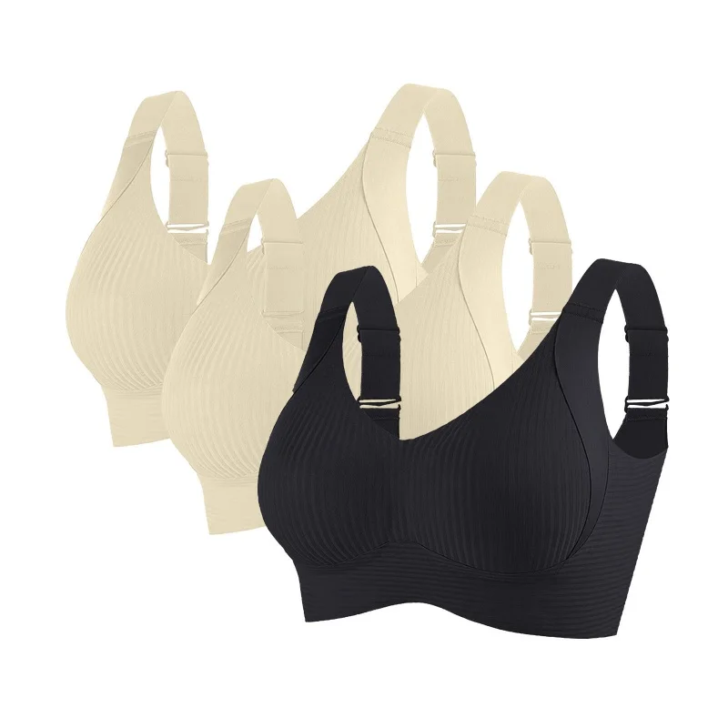 3 stks/set vrouwen push-up bh non-wire lift bh naadloos ondergoed v-hals geribbelde bralette plus size sexy lingerie m-4xl intimates