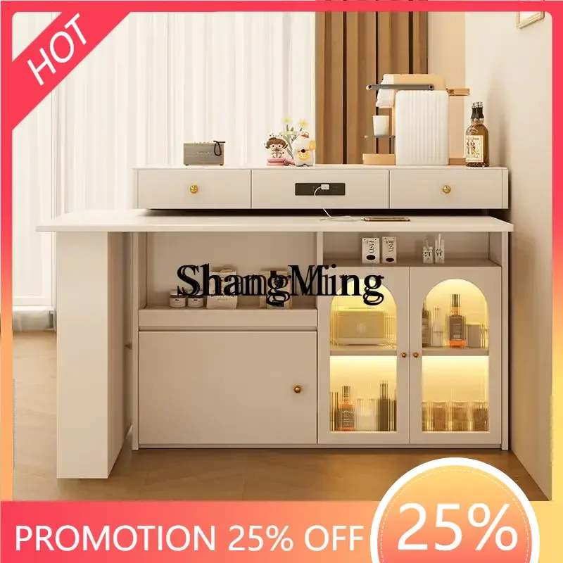 SM new cream wound solid wood island table integrated small apartment household retractable folding guide table