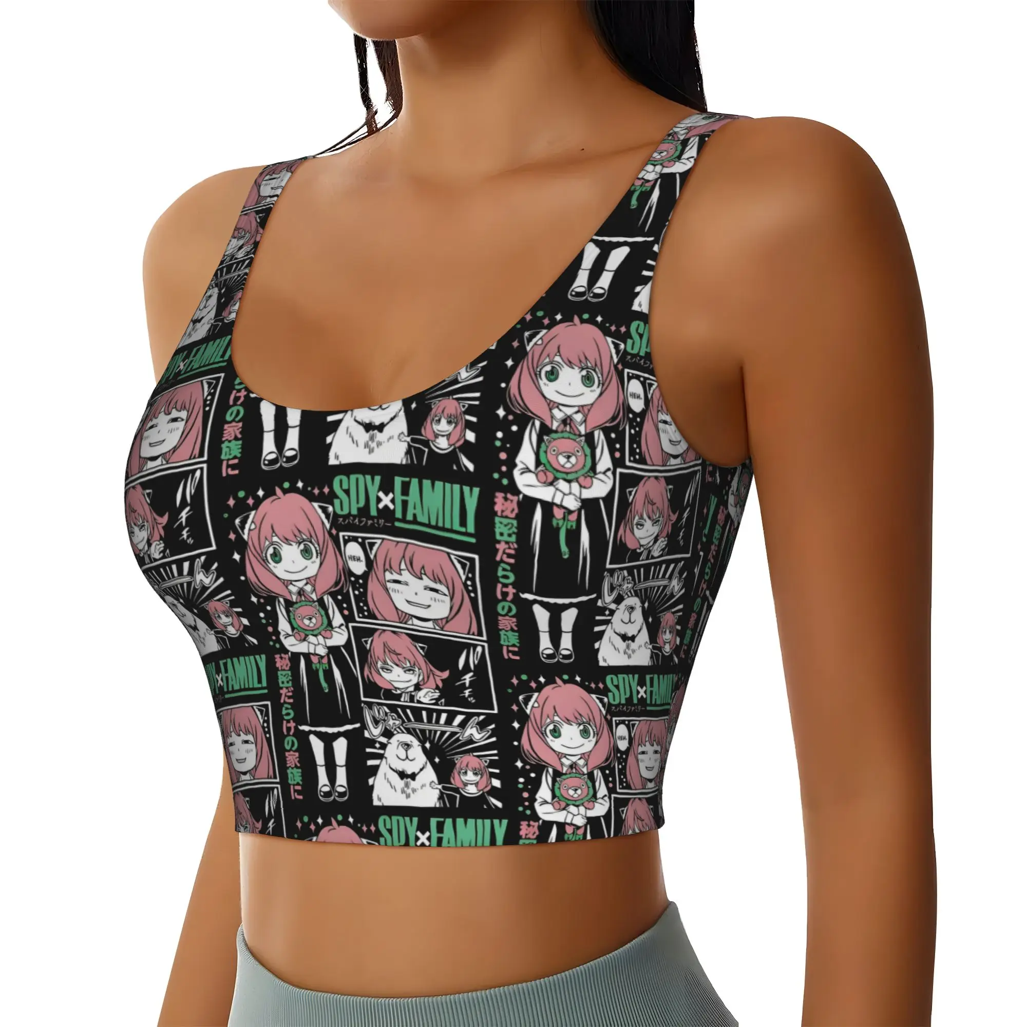 High Impact Manga Spy  Family Japane Anime  Sports Bra Women's Anya Agent  Gym Workout Yoga Crop Top