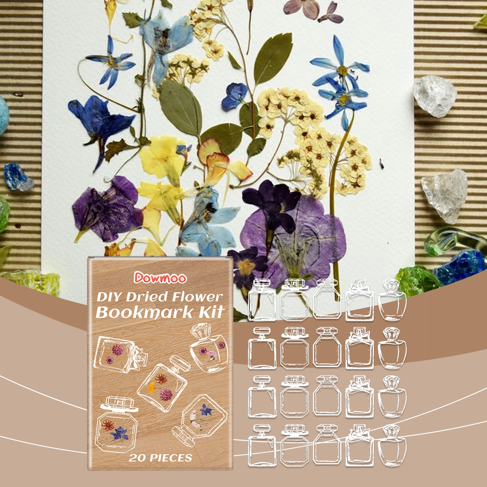 DIY Dried Flower Bookmark Kit Bottle Shape Transparent Bookmarks Handmade Scrapbooking Stickers Glass Bottle Decor Handcraft Art Supplies