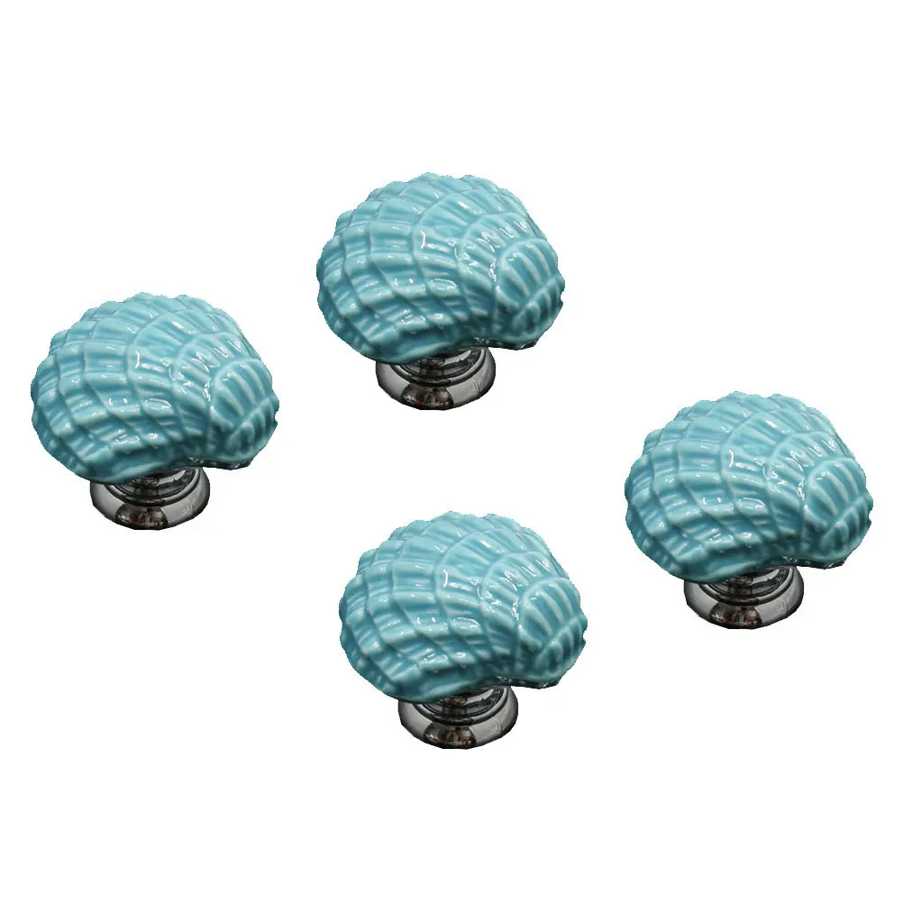 

4Pcs Cupboard Pull Knob Shell Design Creative Drawer Furniture Door Handle Blue Widely Used Stylish Cabinet Knob
