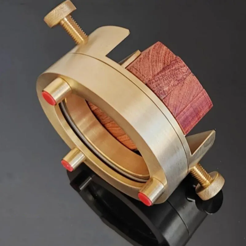 360° Dual-Axis Rotating Brass Seal Engraving Vise with Wooden Base 50mm Max Clamping Rotary Stamp Holding Tool for Carving