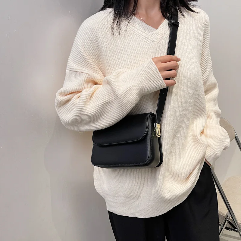 Fashionable Street-Style Crossbody Bag Women's Shoulder Bag Versatile Small Square Bag Magnetic Buckle Soft PU Material