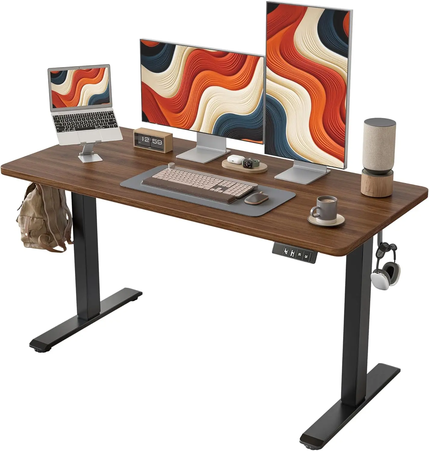

Electric Standing Desk, Adjustable Height Stand Up Desk, 55 * 24 Hes Sit Stand Home Office Table With Splice Board, Bla