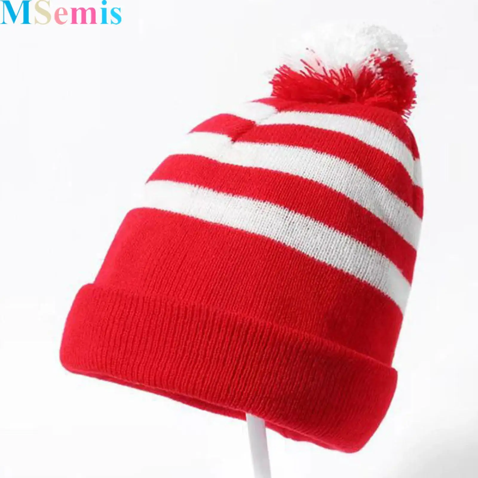 

Halloween Hats with Pom Pom Beanie Hat Christmas Cuff Knit Hat for New Year Party Headwear for Adults Unisex