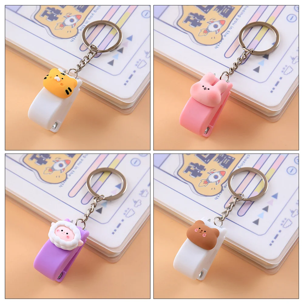 5 Pcs Small Stapler Gift Key Ring Staples Keychain Office Supplies Rings Student Animal Keyring with
