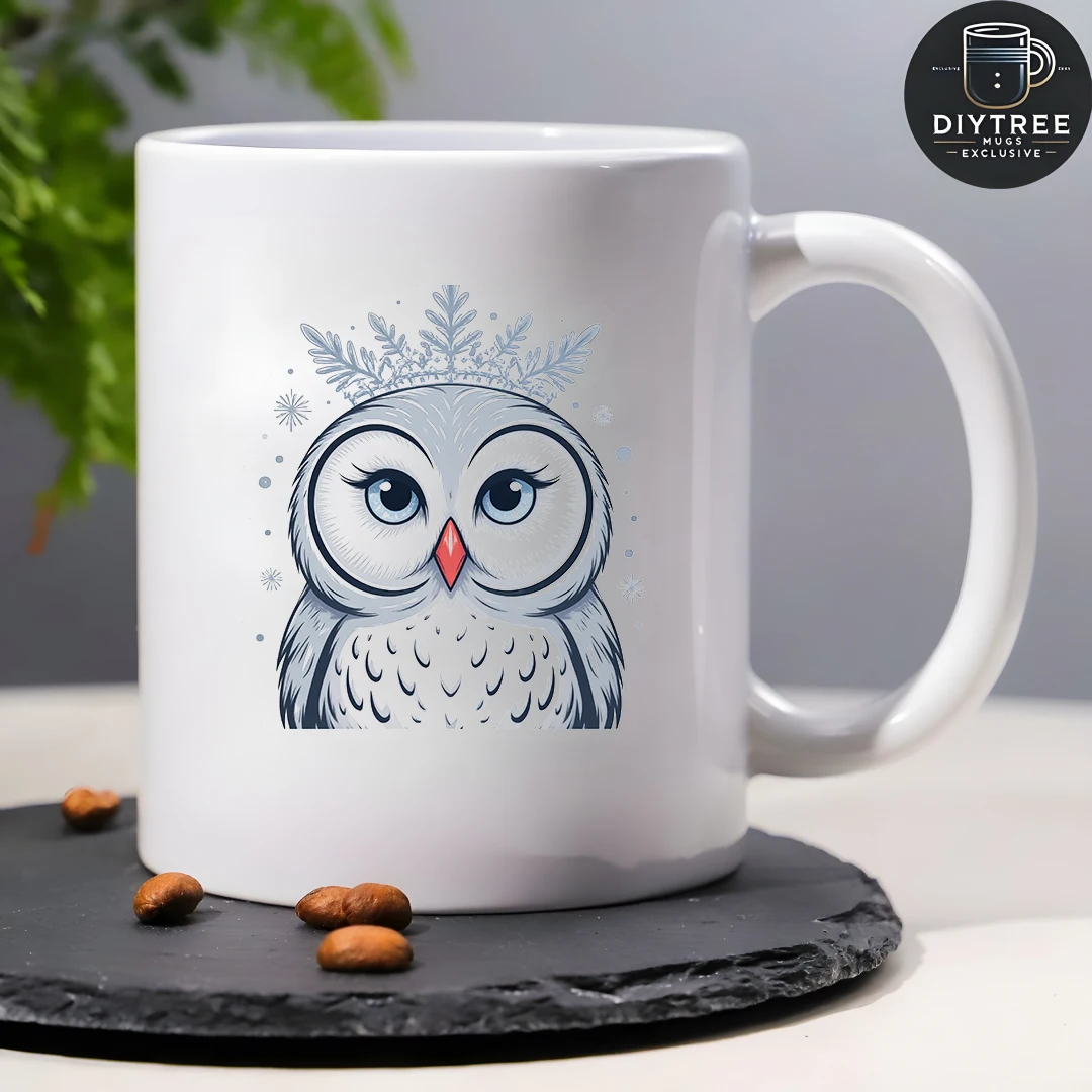 Tazza con cappuccio di neve gufo da 11 once + regalo per animali domestici dei cartoni animati - Tazza da caffè per ufficio familiare con bottiglia d'acqua natalizia