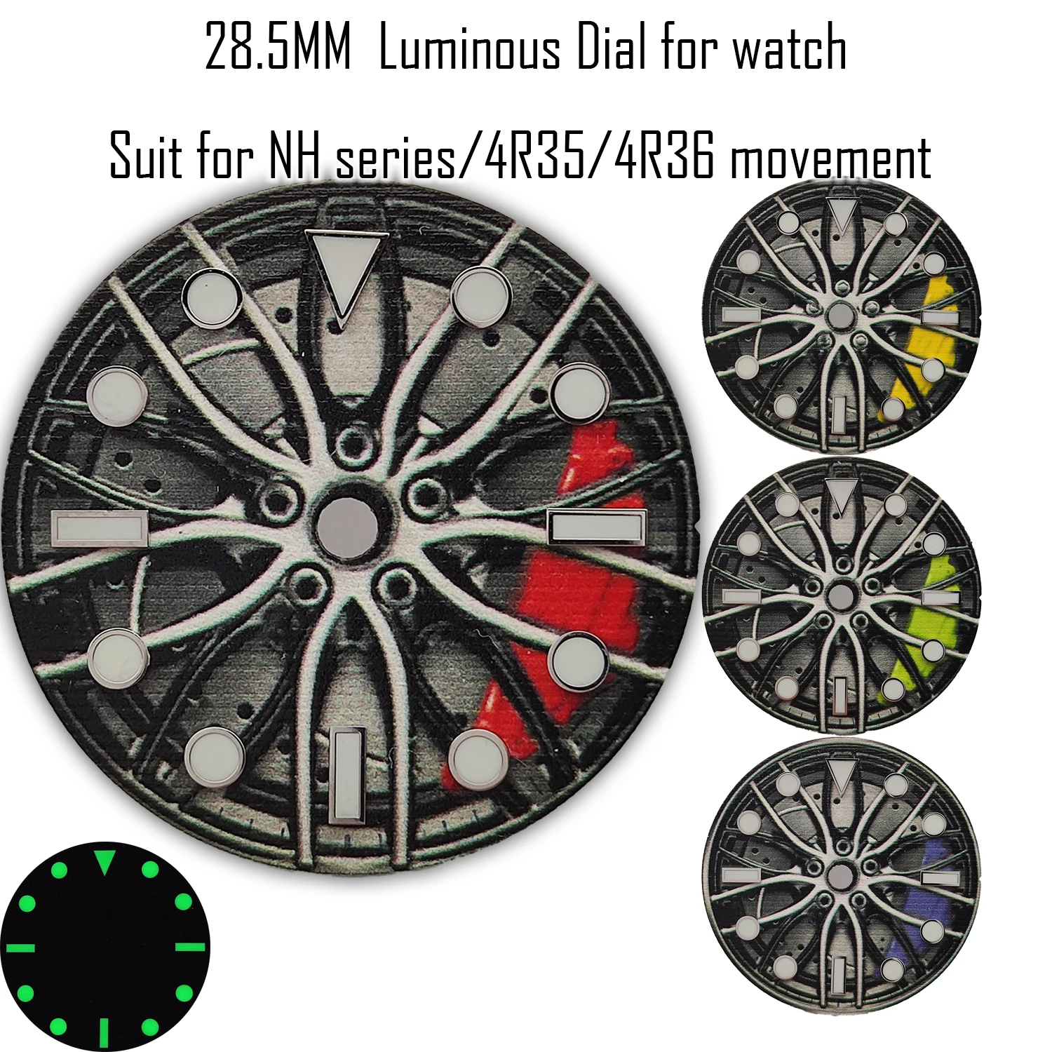 28.5mm NH35 dial Creative Wheel hub face 4R35/4R36 dial Luminous Index Customizable Refit Watch Accessories Wholesale Watch dial