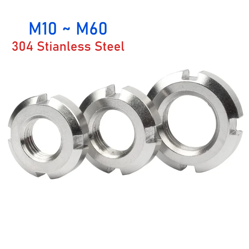 M10 M12 M14 M16 M18 M20~M60 304 Stianless Steel Slotted Four Slot Nuts GB812 Round Precision Lock Nut