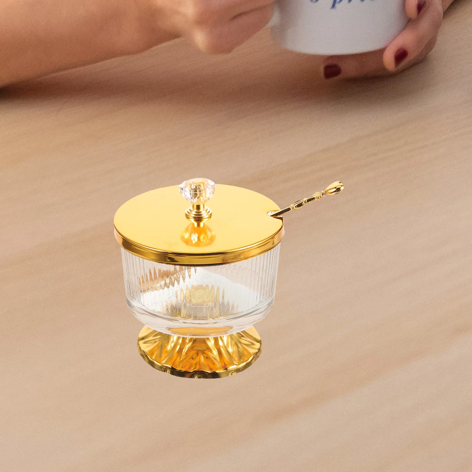 

Glass Canister Jar Alloy Material Salt Container Large Capacity Lid Spoon Kitchen Storage Organizer Glass Containers for Snack