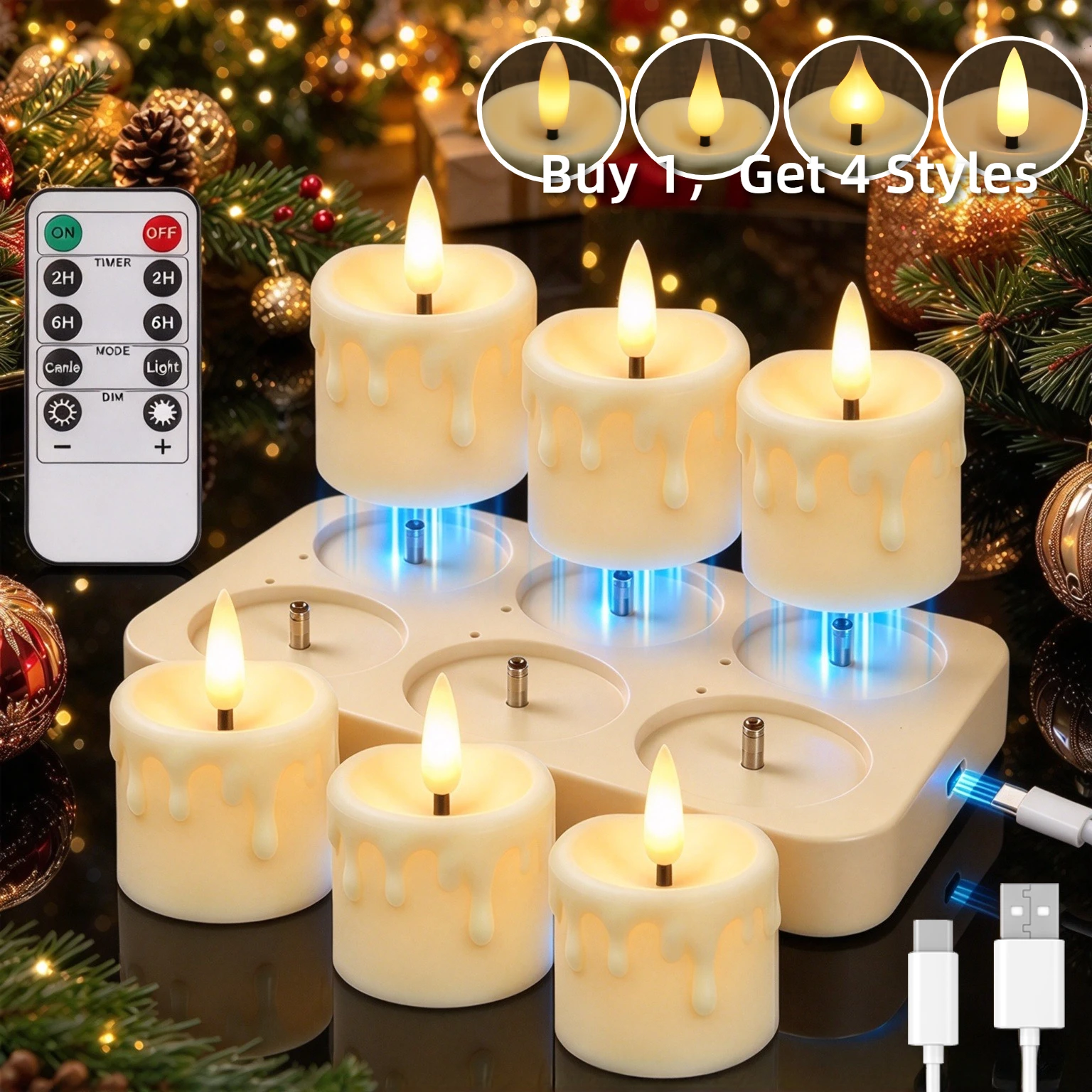 Rechargeable Tea Lights Candles with Remote Timer & Charging Base Flameless LED Candles Battery Operated Christmas Wedding Decor
