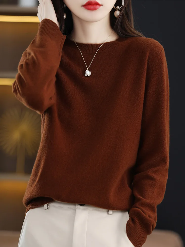 Women Cashmere Sweater 100% Merino Wool Pullover Autumn Winter O-Neck Jumper Basic Casual Knitwear Tops Solid Color Clothing