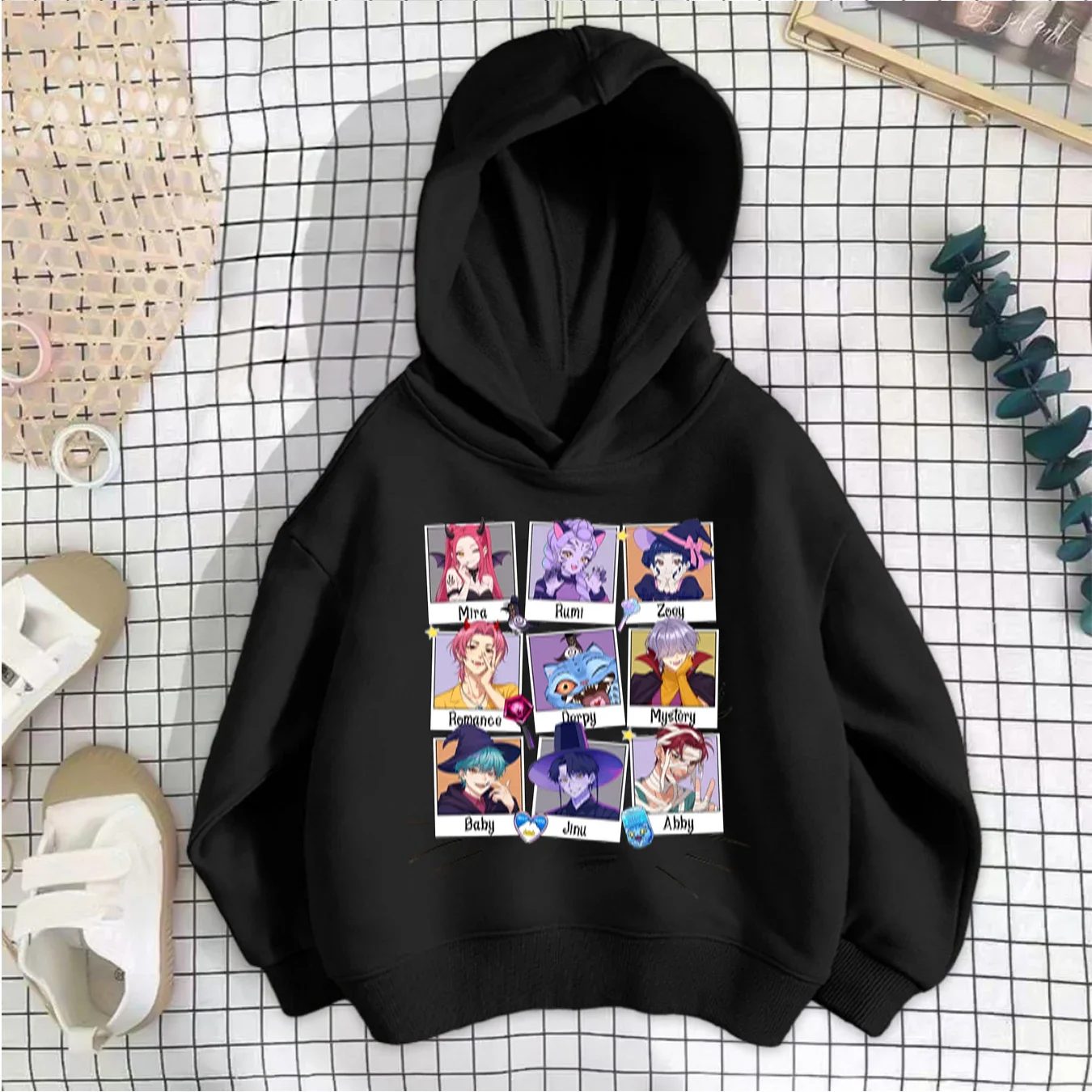 Middle and big children's dark series demon hunting women's group printed hoodie autumn and winter trendy cool warm hoodie