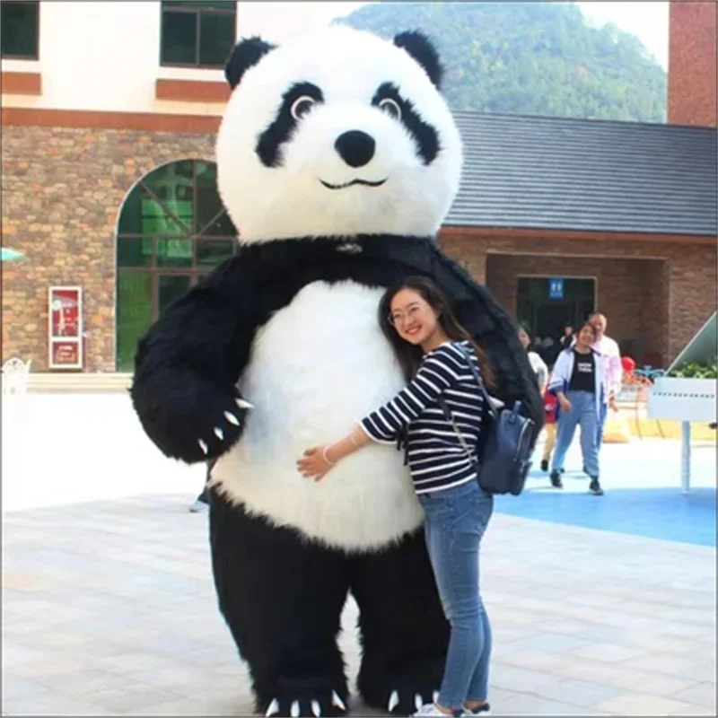 2.6m Cute pink panda inflatable costume Adult Fur Mascot Suit Full Fur Body Fancy Dress Up for Ads Entertainments